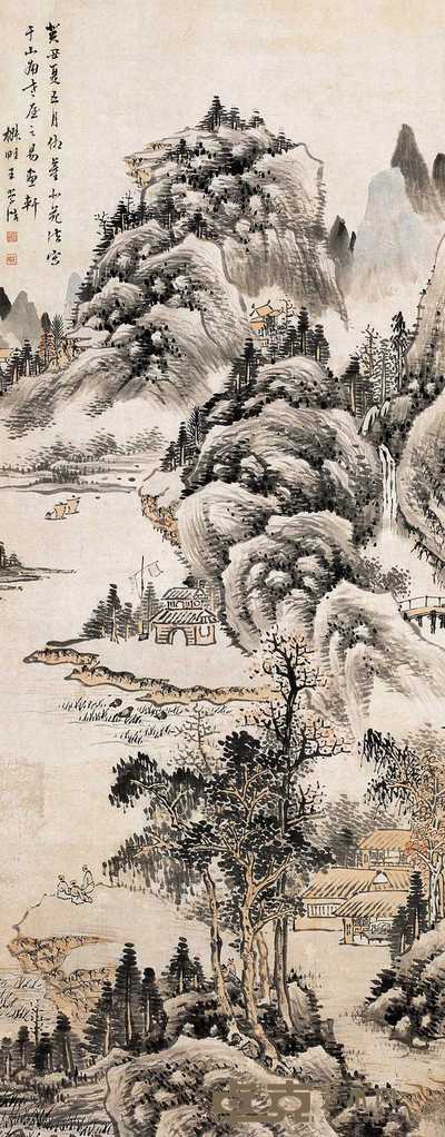 王学浩 1793年作 仿董北苑笔意 立轴 168×66cm
